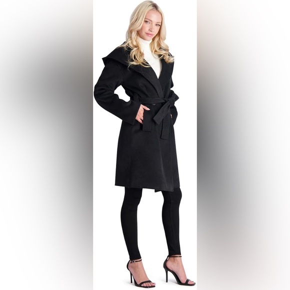 New Avec Les Filles Black Double Breasted Hooded Robe Coat Size XL Anthropologie - Picture 3 of 15